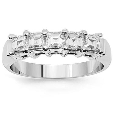 14K White Solid Gold Womens Five Stone Diamond Anniversary Band 1.50 Ctw